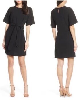 Chelsea28 Black Tie-Waist Shift Dress — Size XS